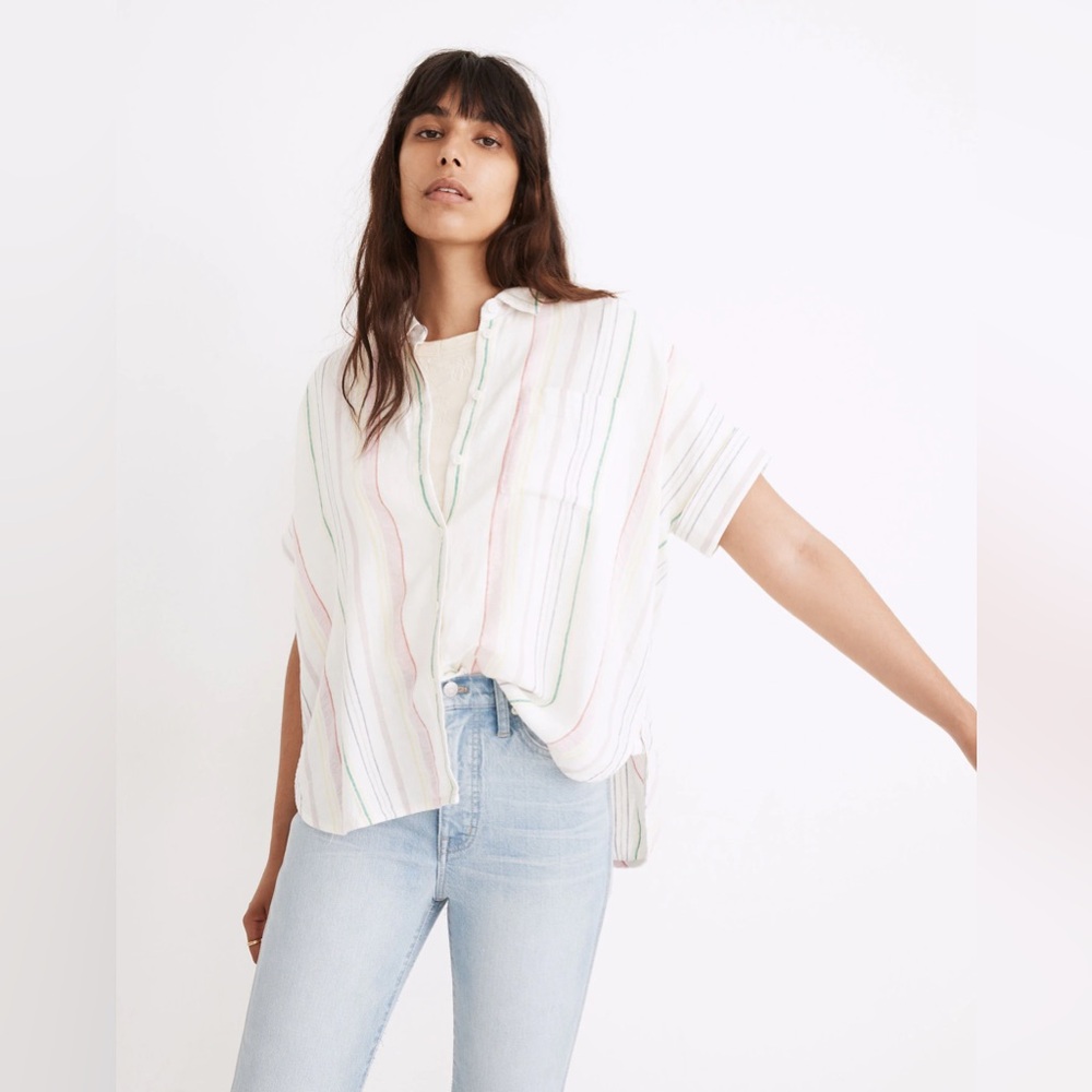 EUC Madewell Linen-blend Daily Shirt Rainbow Stripe  sz Medium M